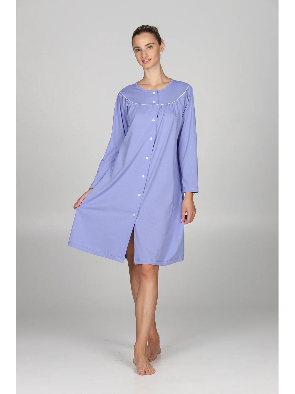 Camicia da notte aperta con profilo in raso - immagine 2