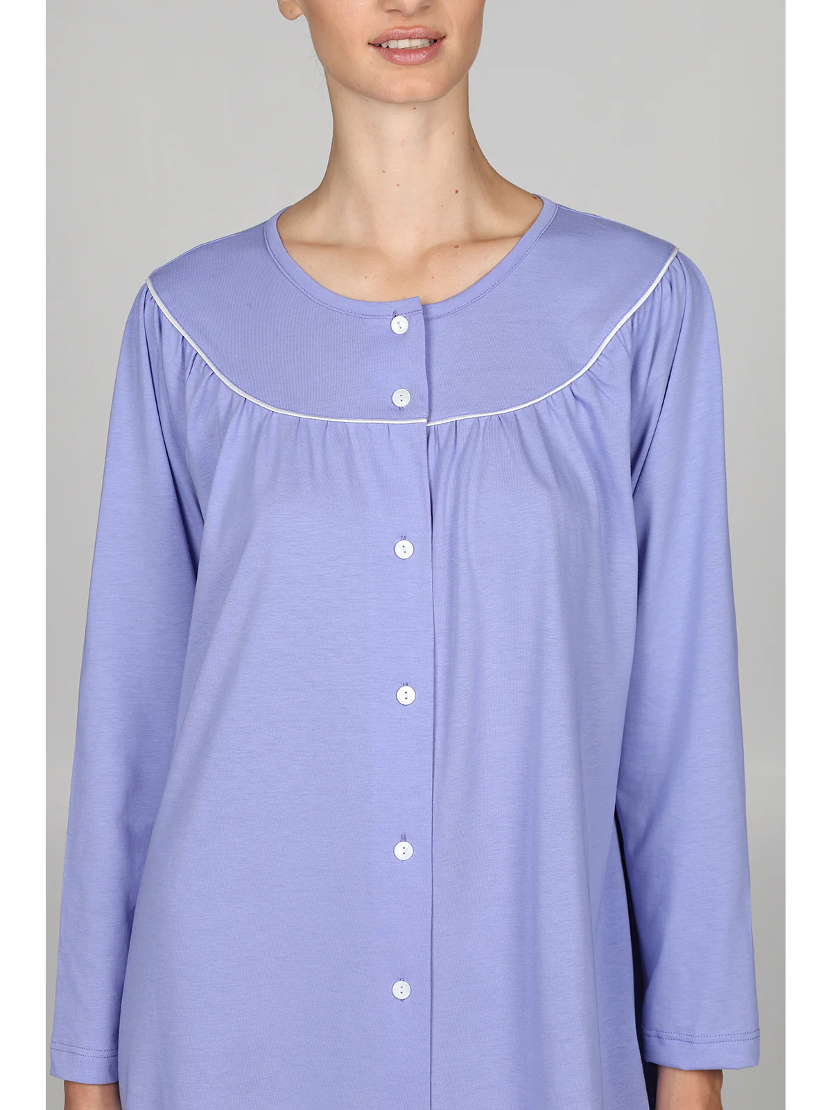 Camicia da notte aperta con profilo in raso - immagine 3