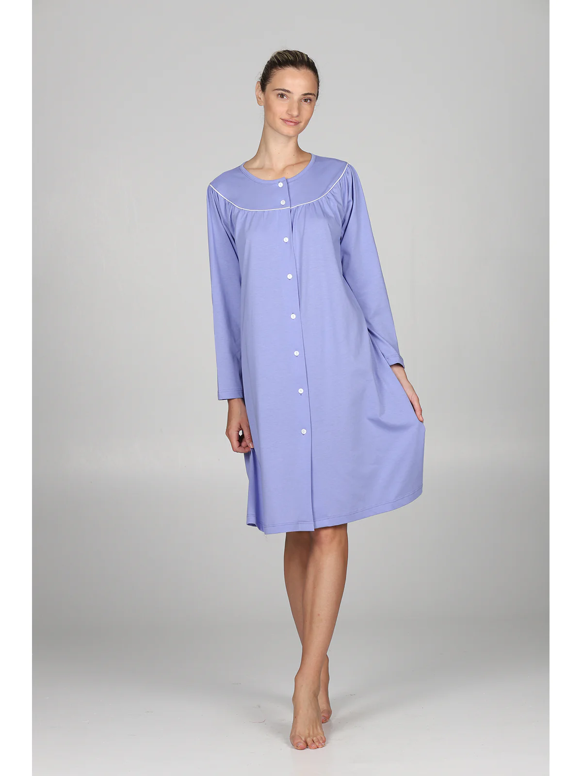 Camicia da notte aperta con profilo in raso - immagine 6