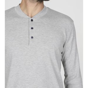 Completo homewear collo a serafino, in soffice modal spezzato grigio e blu