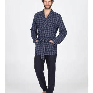Giacca da camera in confortevole jacquard di cotone pied de poule