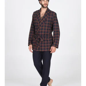 Giacca da camera in confortevole jacquard di cotone scozzese color