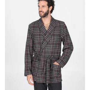 Giacca da camera in confortevole jacquard scozzese bordeaux