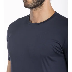Maglietta blu girocollo in interlock di puro cotone "doppia maglia"