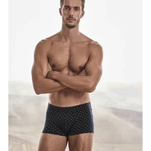 Boxer parigamba in jersey di cotone elasticizzato blu, in fantasia tennis