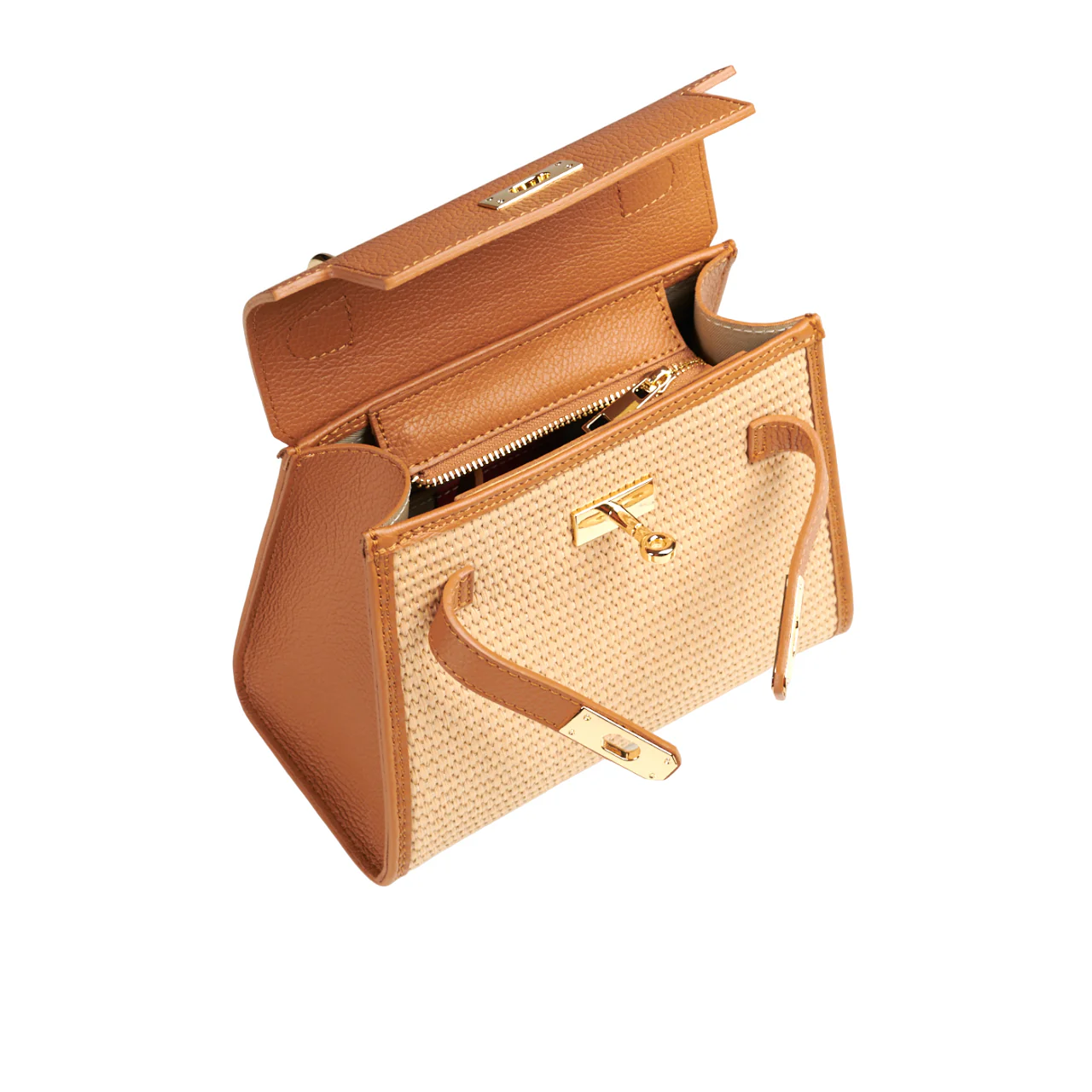 Borsa a spalla donna in vera pelle con tracolla regolabile mod. LILY-RAFIA - immagine 8