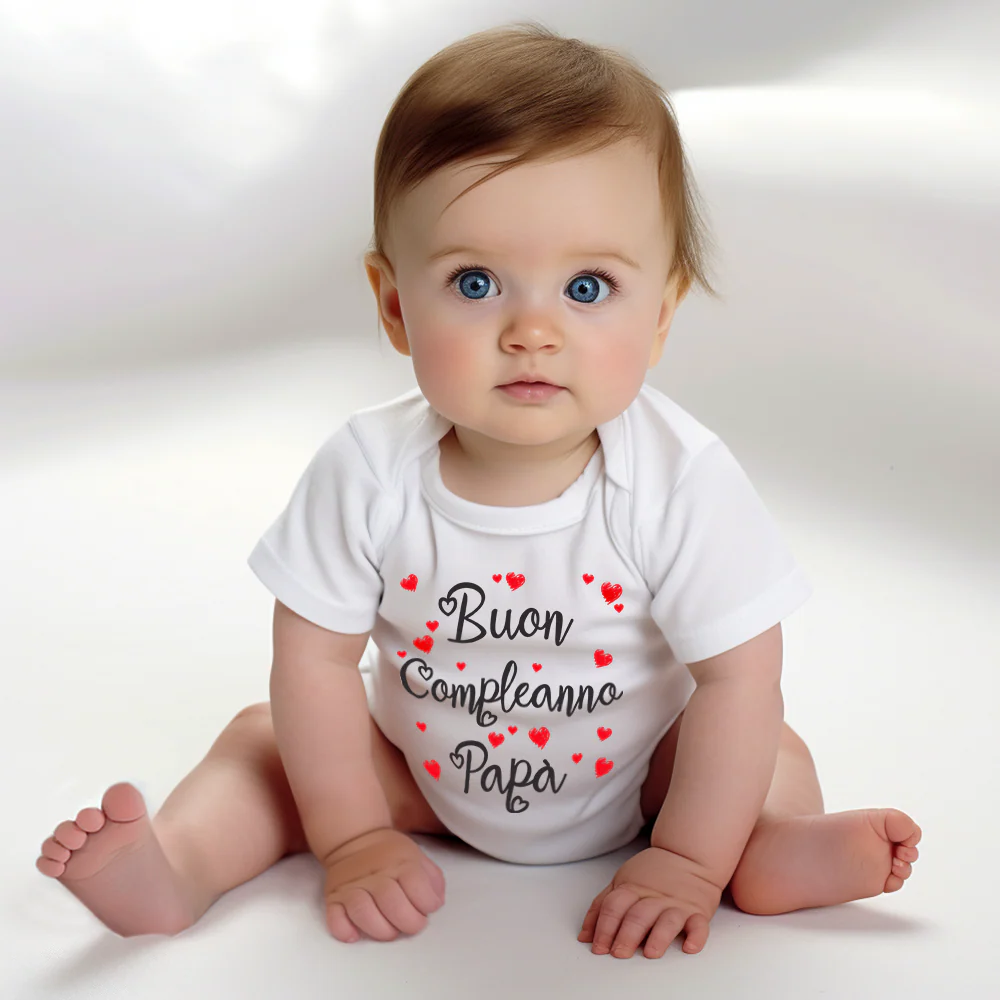 Body neonato frase Buon compleanno papà in tanti cuoricini - immagine 2
